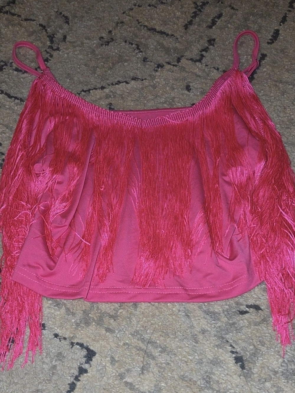 SHEIN Hot Pink Fringe Crop Top with Spaghetti Straps